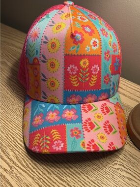 Colorful Floral Patchwork Trucker Hat - Pink & Turquoise